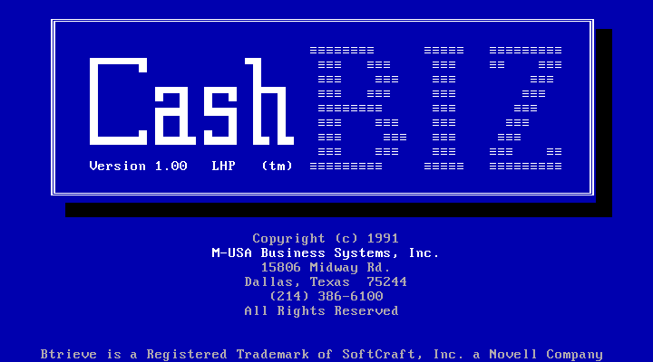 CashBIZ 1.0 for DOS - Splash